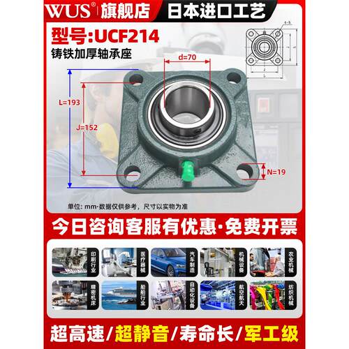 方形带座轴承固定座UCF203 204 205 206 207 208 209 210 211 212