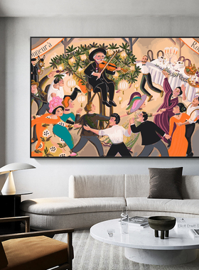 卢梭派对DI数字油画大尺寸手绘人物艺术装饰画巨幅减压油彩画