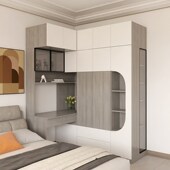 连书桌一体转角小户型儿童房实木儿童房拐角学习桌带书柜