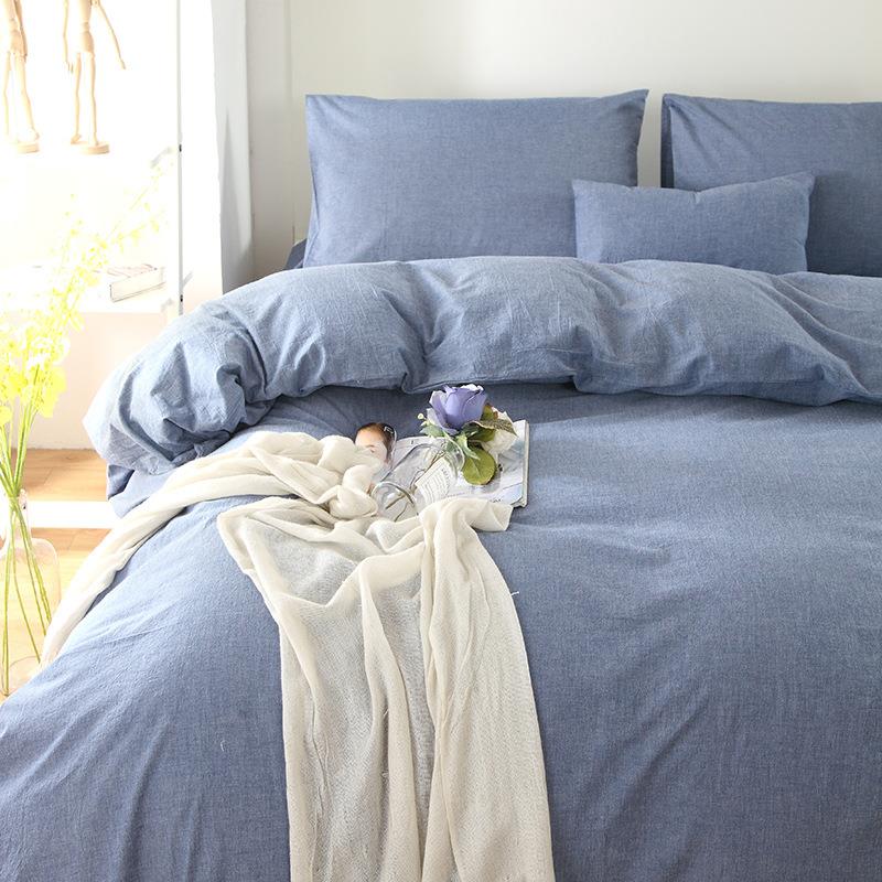 纯棉色织水洗棉被套简约风全棉四件套学生宿舍三件套床单被罩
