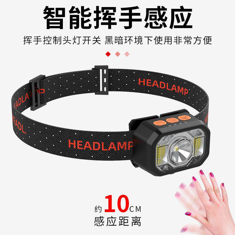 强光头灯超亮野外夜钓感应头戴式电筒充电长续航户外变焦照明矿灯