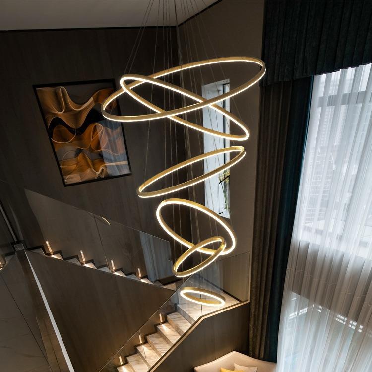 复式楼大吊灯现代轻奢别墅创意客厅灯酒店大堂售楼部loft楼梯吊灯