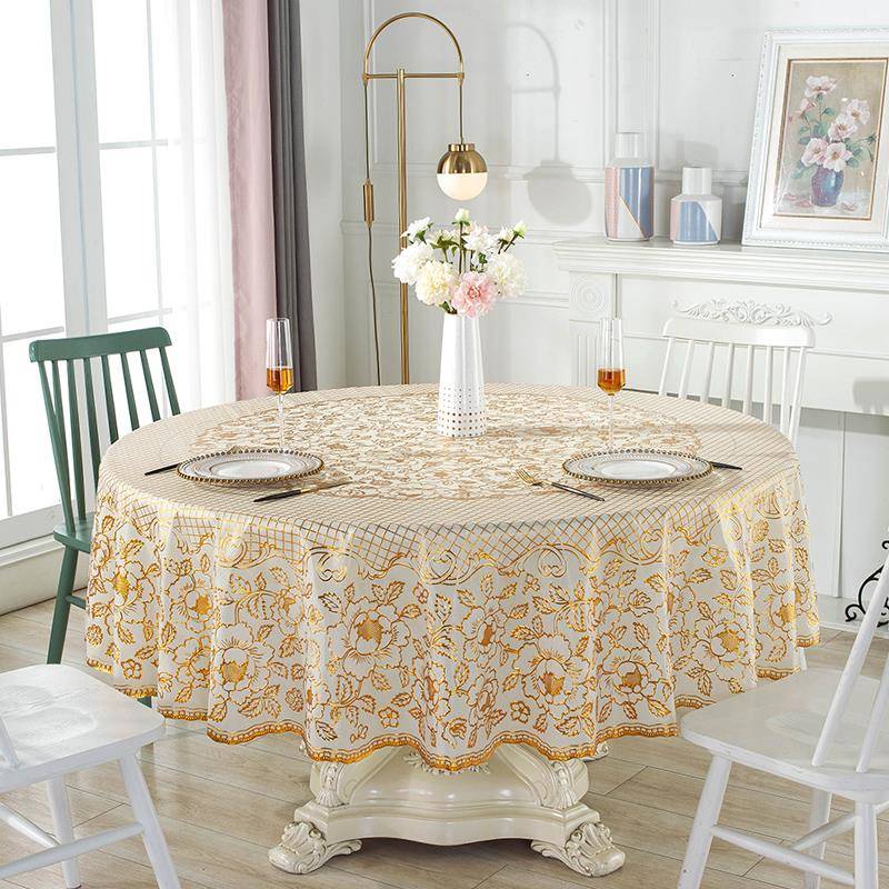 防水饭店餐厅大圆桌布家用酒店防油防烫免洗圆桌布PVC塑料圆台布