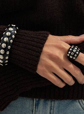 希音新款手饰设计感不规则开口镯子镶嵌潮流手镯戒指组合