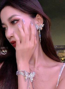 项圈水钻项链新娘蝴蝶结锁骨链短款颈链女简约颈带耳环套装