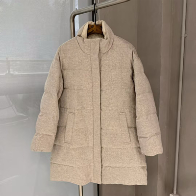 【大L外贸专享】原色环保100%羊毛白鹅绒中长款羽绒服外套W34096