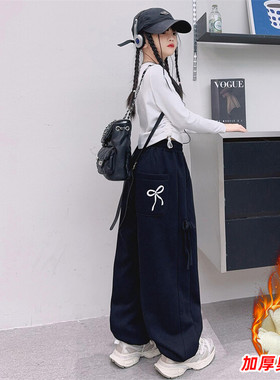 女童加绒加厚裤子冬款2025新款儿童休闲运动裤大童女孩一体绒卫裤