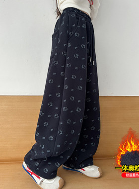 女童裤子加绒加厚冬装2025新款儿童卡通运动卫裤中大童女孩直筒裤