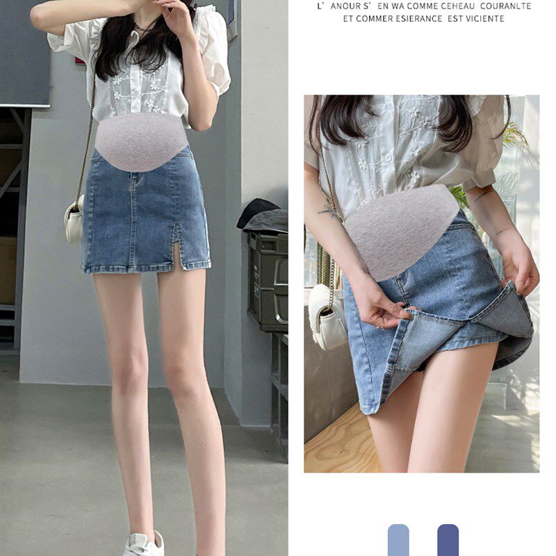 孕妇开叉牛仔短裙夏季薄款托腹半裙春装小个子包臀a字半身裙显瘦
