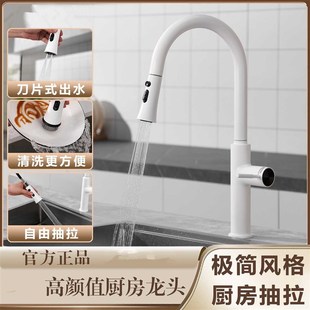雅白抽拉洗菜盆龙头家用酒店厨房洗碗槽水龙头冷热旋转伸缩
