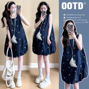 2024新款孕妇连衣裙夏装刺绣短裙无袖夏季花苞裙显瘦小个子孕妇裙