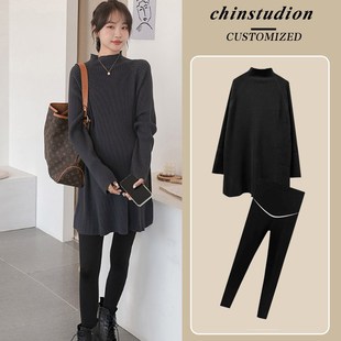 孕妇装秋装连衣裙2024新款宽松打底毛衣秋季针织裙子套装秋款上衣