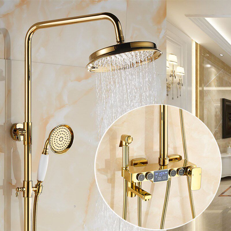 欧式全铜体淋浴花洒套装金色复古法式家用恒温沐浴生间淋浴器