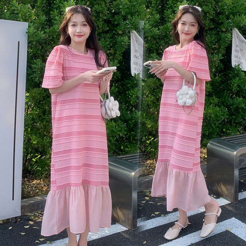 孕妇连衣裙条纹宽松显瘦中长款上衣2024新款夏季拼接短袖T恤裙女,孕妇装/孕产妇用品/营养,连衣裙,淘宝优惠券,粉丝福利购,淘宝优惠卷
