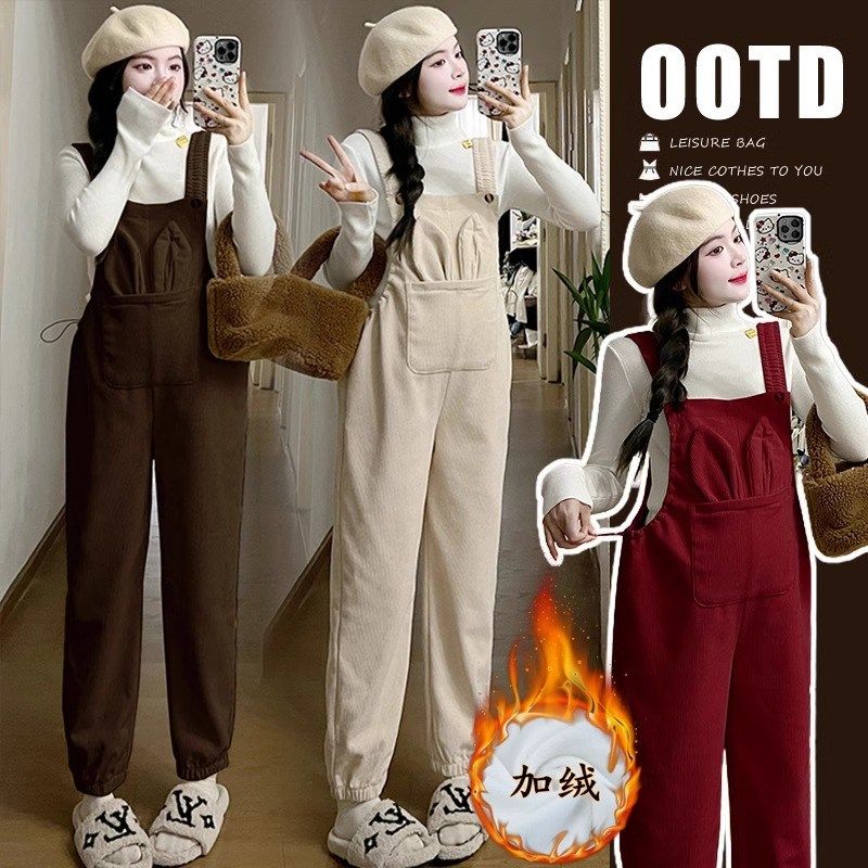 孕妇装银狐绒背带裤套装2024秋冬新款加绒加厚休闲宽松长裤两件套,孕妇装/孕产妇用品/营养,套装,淘宝优惠券,粉丝福利购,淘宝优惠卷