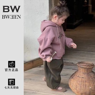 韩国童装女童秋冬套装2024新款宝宝洋气紫色加绒连帽卫衣儿童卫裤