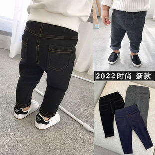 宝宝加绒裤子2023春装新款男女童牛仔裤婴幼儿内搭裤薄绒休闲裤潮