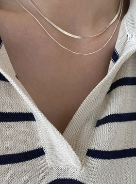 双层蛇骨炼项炼女纯银裸炼叠戴混搭炼条锁骨炼短款颈炼小众设计