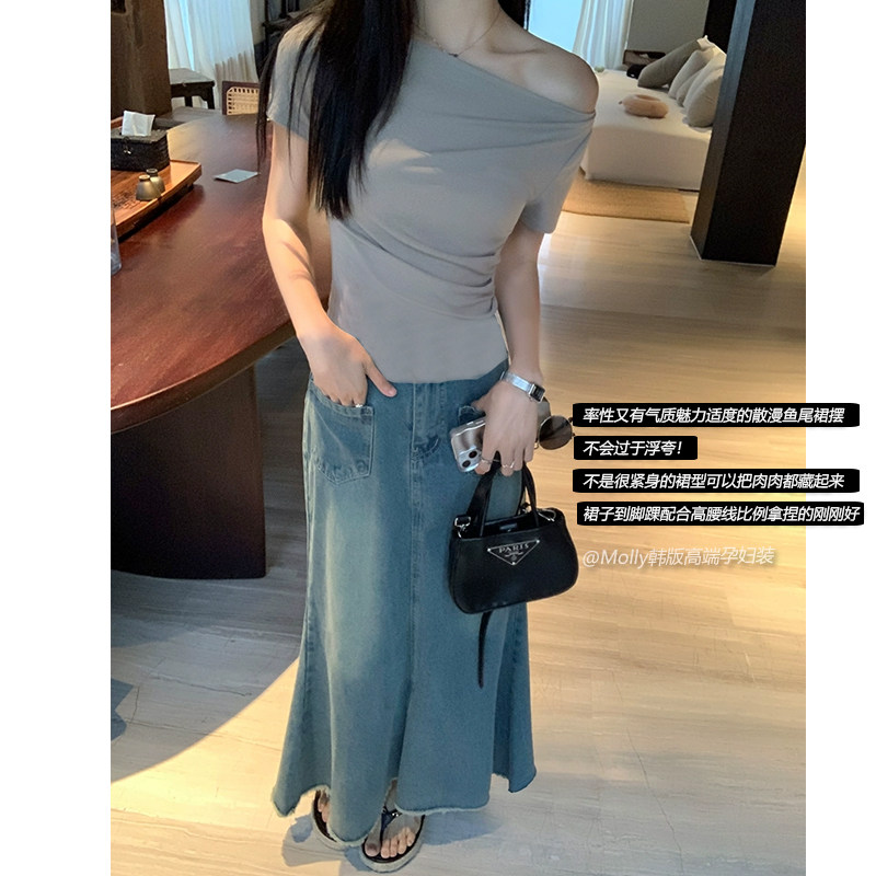 孕妇牛仔鱼尾半身裙夏季薄款外穿时尚毛边中长款鱼尾裙a字包臀裙,孕妇装/孕产妇用品/营养,半身裙,淘宝优惠券,粉丝福利购,淘宝优惠卷