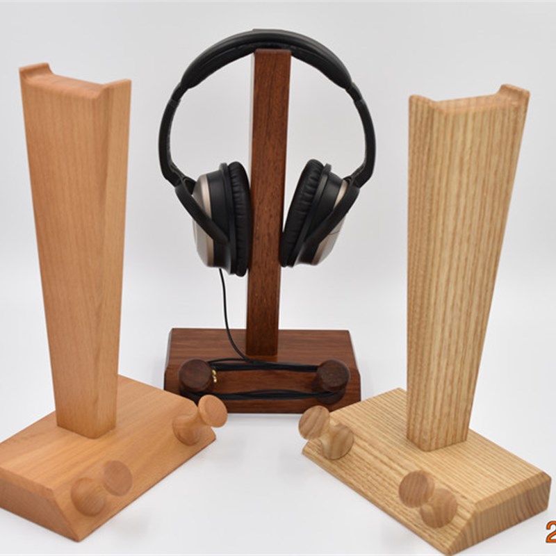 创意实木手工精制带绕线耳机架实木大耳机架实X木耳机展示架