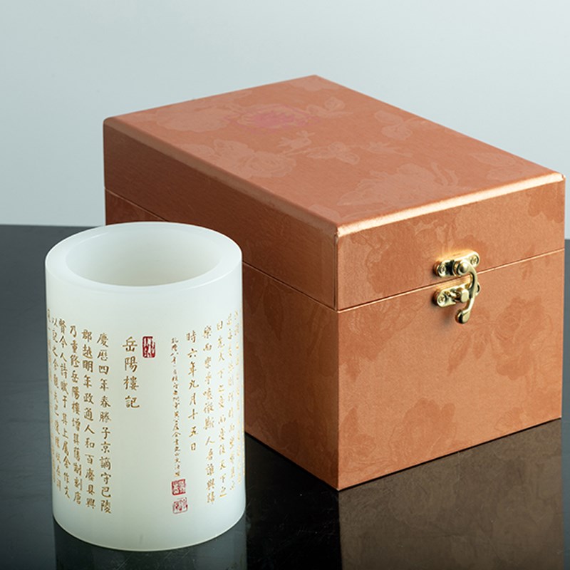 岳阳楼文创旅游纪念品汉白玉B笔筒定制岳阳楼记文化创意文具