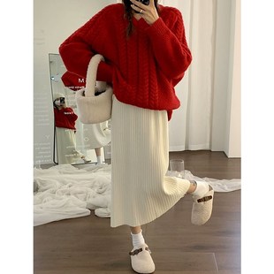 孕妇针织半身裙秋冬新款韩版休闲坑条纹直筒一步裙中长款托腹裙女