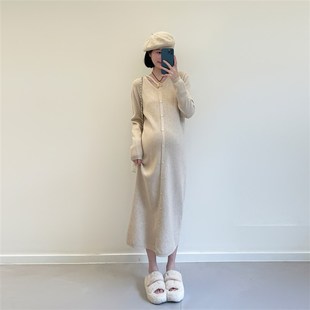 孕妇装秋冬款时尚打底毛衣裙2024新款秋季高级感孕妈妈针织连衣裙
