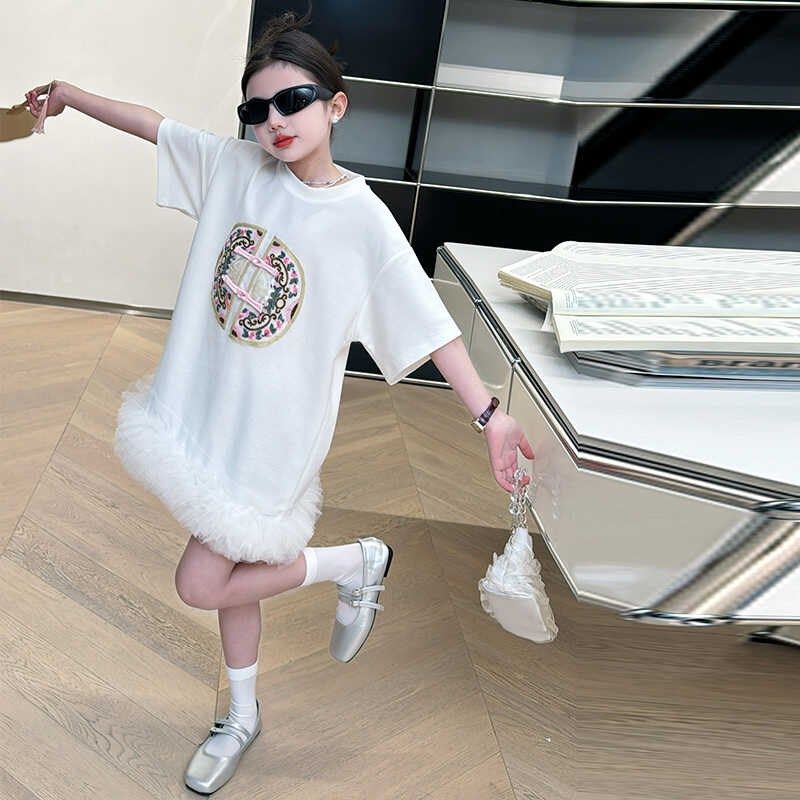 女童时尚设计感洋气国风短袖网纱拼接韩版t恤裙女孩中长款连衣裙,童装/婴儿装/亲子装,连衣裙,淘宝优惠券,粉丝福利购,淘宝优惠卷