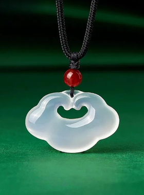 丽型尚天然白玉髓吊坠小冰云如意锁吊坠高冰水润挂坠送妈妈