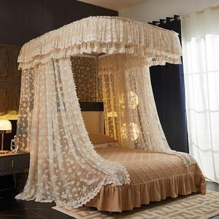 法式 2025新款 蕾丝U型导轨蚊帐家用卧室公主风床幔落地双轨道支架