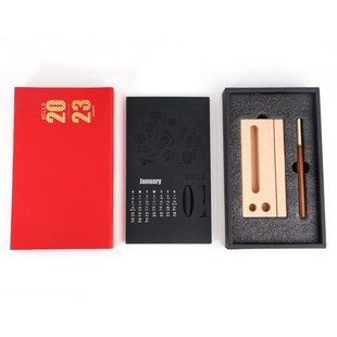 2023年中国红木底座台历桌面企业商务台历宣传翻页印刷日年历