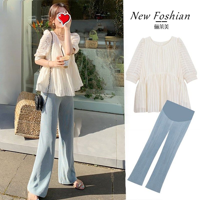 孕妇夏装套装夏天上衣娃娃s衫2024孕妇装时尚遮孕肚女装宽松打底