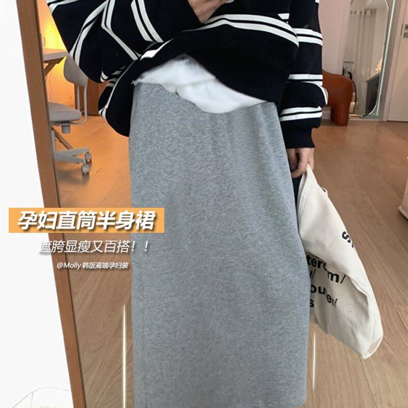 孕妇半身裙包臀一步a字宽松直筒时尚F托腹百搭显瘦卫衣裙子秋冬装