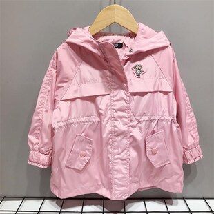 女童连帽风衣春秋新款双层收腰中长款外套韩国童装粉色公主风上衣