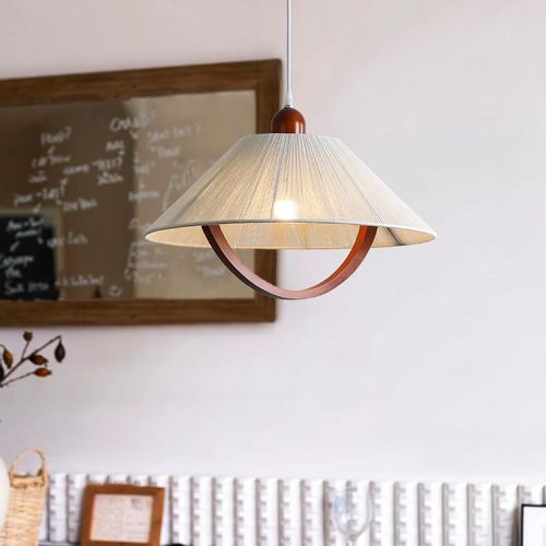 新款中古风升降吊灯麻将房民宿卧室餐厅书房茶室棉麻可伸缩灯具