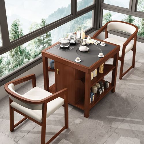 恬梦家居新中式家用茶台茶桌阳台实木一米小型茶桌椅组合2024新款