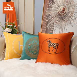 橙色抱枕鹅绒抱枕丝m感马橙色枕套轻奢风靠背靠枕靠垫枕客厅沙发