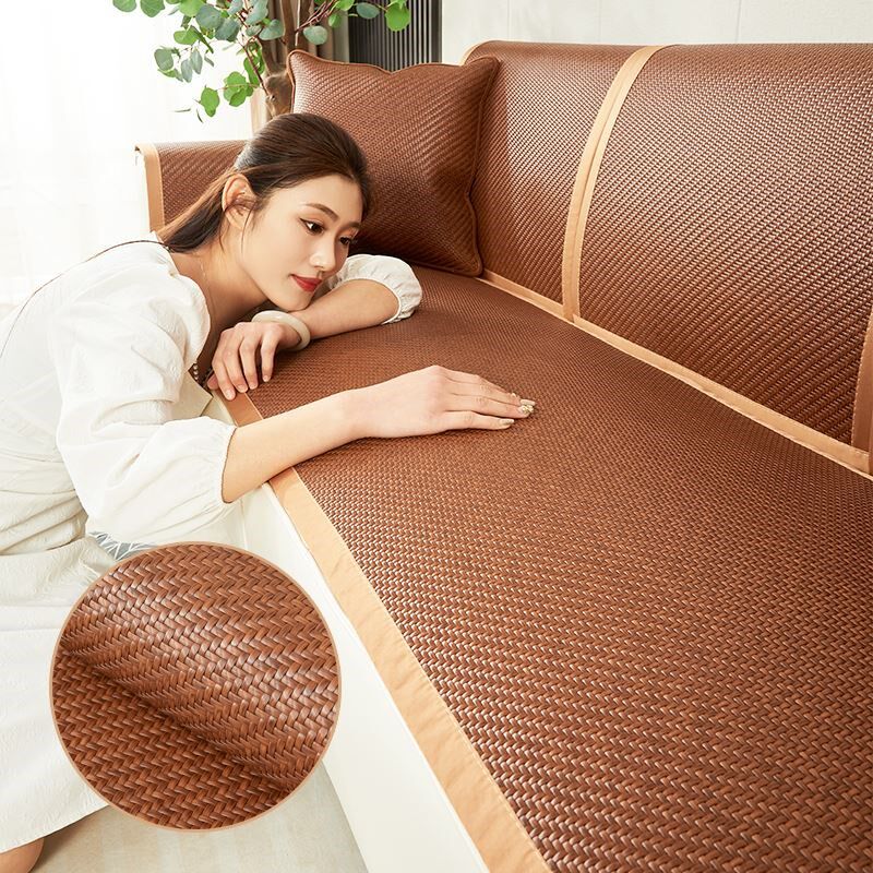 夏季轻奢藤席皮沙发专用s坐垫子夏天凉感凉席座垫客厅冰丝防滑垫