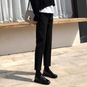 子高腰显瘦松紧腰通勤西裤 黑色西装 毛呢裤 女秋i冬新款 九分烟管 裤