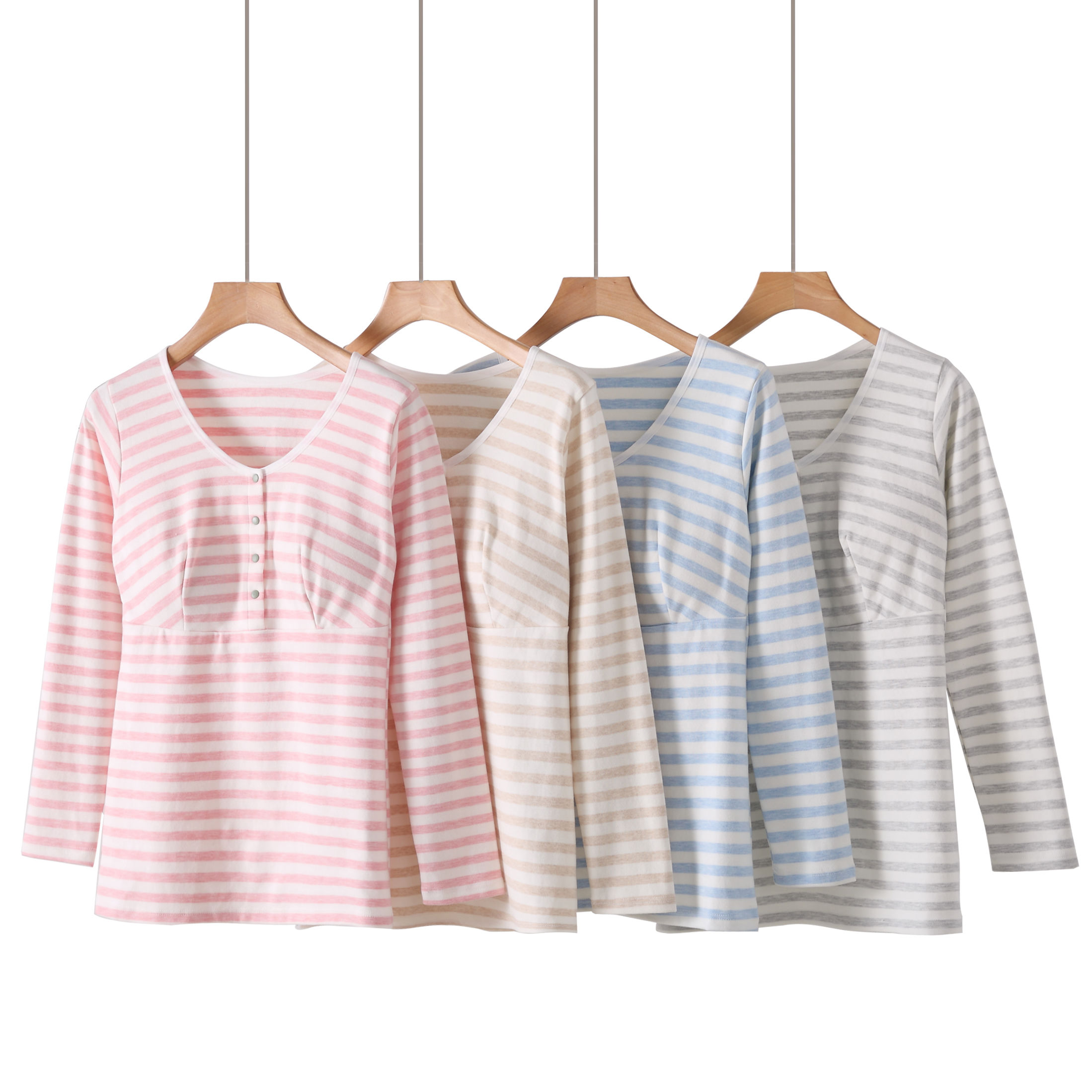 纯棉加厚c插片式保暖秋衣带胸垫文胸睡衣家居服哺乳上衣哺乳月子