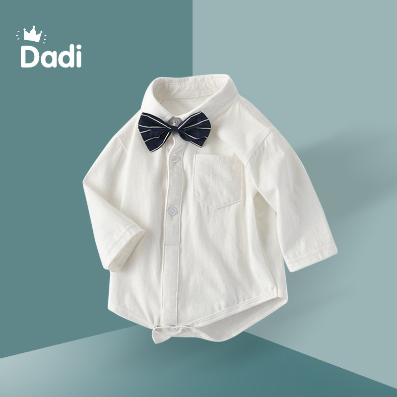 婴儿衬衫礼服男宝宝长袖包屁衣春季一周岁纯棉帅气满月百天拍照服