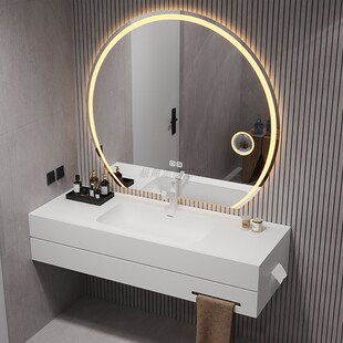 可丽耐一体台盆柜无柜体设计酒店风卫生间洗漱台通体亚克力洗手池