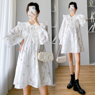 孕妇装2023新款春季长袖裙子大码宽松外出花色QA字裙小个子连衣裙