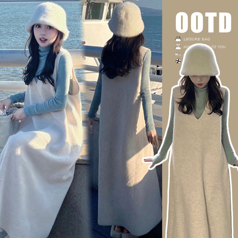 孕妇装秋冬款韩i版慵懒风背心连衣裙打底衫两件套2024新款秋装套