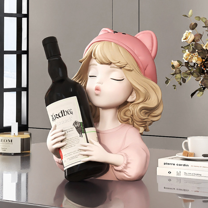 奶油风女孩红酒架摆件轻奢高档酒柜装饰餐边柜展示柜玄关乔迁礼物