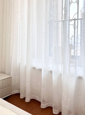 动物王国纱儿e童房窗纱白色纱帘3D立体浮雕割绒纱帘卡通卧室飘窗