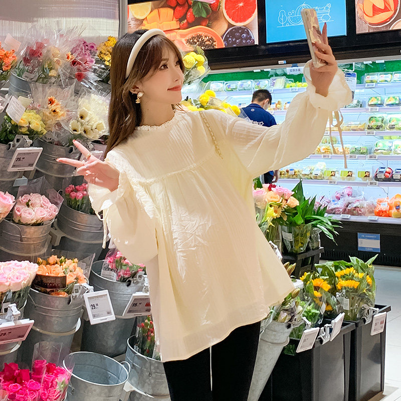 孕妇装春b装时尚小清新减龄长袖上衣春季H韩版娃娃衫宽松T恤衣服