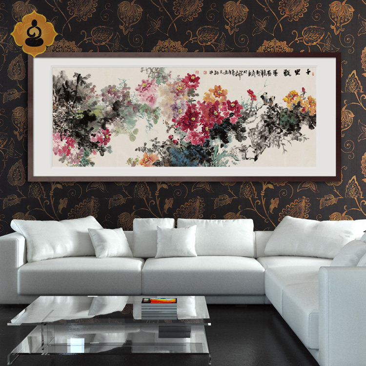 横幅写意花鸟国画花开富贵洛阳牡丹办公室书房客厅装饰画中式挂画