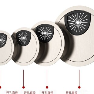 桌面合金穿理线盒电脑办公桌圆形理线盒带缓冲过理线盒线盖