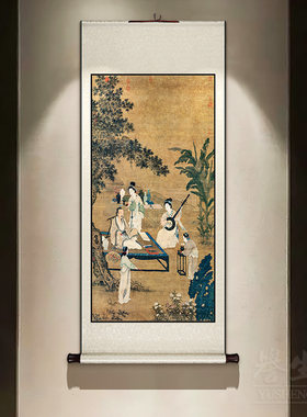 听阮图人物古画中式卷轴挂画竖版玄关F走廊过道装饰画韩熙载夜宴